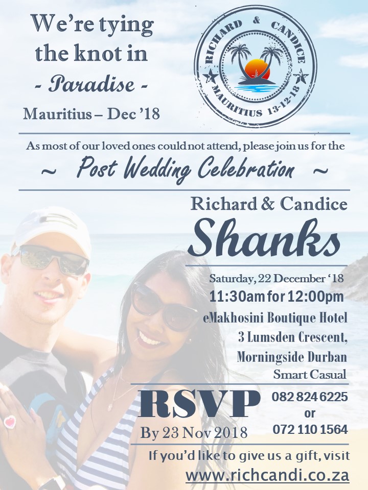 Rich & Candi - Post Wedding Celebration - Invite